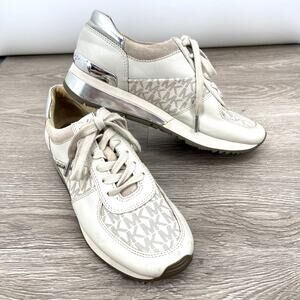 MICHAEL KORS Womens Allie Monogram Lace Up Logo Fashion Sneakers Vanilla - Sz 7